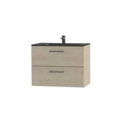 Tiger Badkamermeubel Studio 80cm Naturel Eik/matzwart Met Ronde RVS Greep -Thuis Badkamer 123 1080