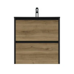 Tiger Reverse Meubelset Met 2 Lades 60 Cm Chalet Eik / Mat Zwart Inclusief Oval Wastafel Mat Zwart -Thuis Badkamer 123 1118