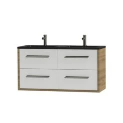 Tiger Badkamermeubel Boston 120cm Chalet Eik/matzwart Met Grepen RVS -Thuis Badkamer 123 1132