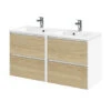 Tiger Reverse Meubelset 2x60 Cm Met 4 Lades Naturel Eik / Mat Wit Inclusief 2 Quadro Wastafels Hoogglans Wit