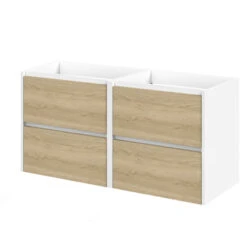 Tiger Reverse Meubelset 2x60 Cm Met 4 Lades Naturel Eik / Mat Wit Inclusief 2 Quadro Wastafels Hoogglans Wit -Thuis Badkamer 123 1210