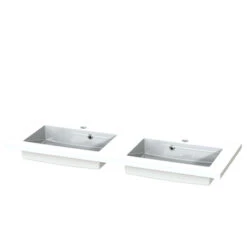 Tiger Reverse Meubelset 2x60 Cm Met 4 Lades Naturel Eik / Mat Wit Inclusief 2 Quadro Wastafels Hoogglans Wit -Thuis Badkamer 123 1211