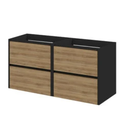 Tiger Reverse Meubelset 2x60 Cm Met 4 Lades Chalet Eik / Mat Zwart Inclusief 2 Quadro Wastafels Mat Zwart -Thuis Badkamer 123 1259