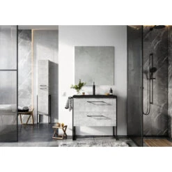 Atlantic Badmeubelset Sienna Met Spiegel En Zwarte Wastafel 80cm Beton -Thuis Badkamer 123 1273