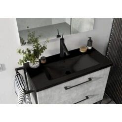 Atlantic Badmeubelset Sienna Met Spiegel En Zwarte Wastafel 80cm Beton -Thuis Badkamer 123 1274