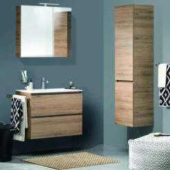 Tiger Karlo Badkamermeubel 80 Cm Chalet Eiken Met Wastafel Hoogglans Wit -Thuis Badkamer 123 1292