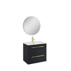 Atlantic Badmeubelset Stella Met spiegel En Witte Wastafel 60cm Mat Zwart