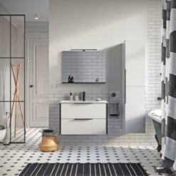 Atlantic Badmeubelset Aria met Spiegel En Witte wastafel 60cm Mat Wit -Thuis Badkamer 123 1374