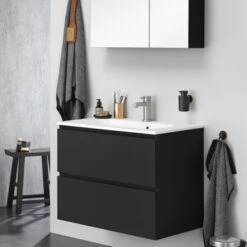 Tiger Badkamermeubel Karlo 60 Cm Mat Zwart Met Witte Wastafel -Thuis Badkamer 123 1387