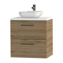 Tiger Badkamermeubel Studio 60cm Chalet Eik/witte Waskom Met Vierkante Greep -Thuis Badkamer 123 1399