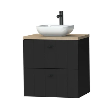 Tiger Maryport Badkamermeubelset 60 Cm Mat Zwart Met Licht Eiken Wasblad, Keramische Opzetkom En Matzwarte Grepen 3 Tiger Maryport Badkamermeubelset 60 Cm Mat Zwart Met Licht Eiken Wasblad, Keramische Opzetkom En Matzwarte Grepen