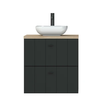 Tiger Maryport Badkamermeubelset 60 Cm Mat Zwart Met Licht Eiken Wasblad, Keramische Opzetkom En Matzwarte Grepen 8 Tiger Maryport Badkamermeubelset 60 Cm Mat Zwart Met Licht Eiken Wasblad, Keramische Opzetkom En Matzwarte Grepen - Afbeelding 6