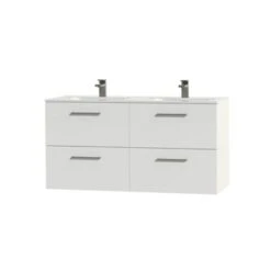 Tiger Studio Badkamermeubel 120cm Hoogglans Wit Met Dubbele Witte Wastafel -Thuis Badkamer 123 1597