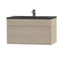 Tiger Helsinki Badkamermeubel 80 Cm Naturel Eiken Met Wastafel Polybeton Zwart -Thuis Badkamer 123 1616