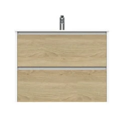 Tiger Reverse Meubelset 80 Cm Met 2 Lades Naturel Eik / Mat Wit Inclusief Oval Wastafel Mat Wit -Thuis Badkamer 123 1633