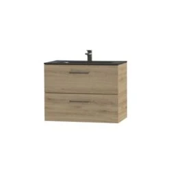 Tiger Badkamermeubel Studio 80cm Chalet Eik/matzwart Met RVS Greep -Thuis Badkamer 123 1658