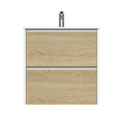 Tiger Reverse Meubelset Met 2 Lades 60 Cm Naturel Eik / Mat Wit Inclusief Oval Wastafel Mat Wit -Thuis Badkamer 123 1678