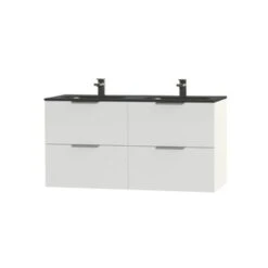 Tiger Badkamermeubel Studio 120cm Hoogglans Wit/matzwart Met Platte RVS Greep -Thuis Badkamer 123 1691