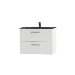 Tiger Badkamermeubel Studio 80cm Hooggglans Wit/matzwart Met RVS Greep -Thuis Badkamer 123 1701