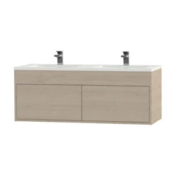 Tiger Helsinki Badkamermeubel 120 Cm Naturel Eiken Met Wastafel Polybeton Hoogglans Wit -Thuis Badkamer 123 1704