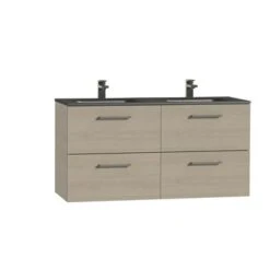 Tiger Badkamermeubel Studio 120cm Naturel Eik/matzwart Met RVS Greep