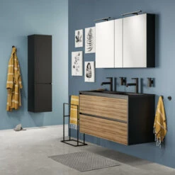 Tiger Reverse Meubelset 120 Cm Met 2 Lades Chalet Eik / Mat Zwart Inclusief Quadro Wastafel Dubbel Mat Zwart -Thuis Badkamer 123 1723