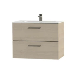 Tiger Badkamermeubel Studio 80cm Naturel Eik/wit Met Ronde RVS Greep -Thuis Badkamer 123 1774