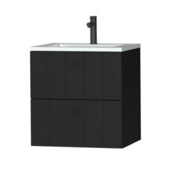 Tiger Maryport Badkamermeubelset 60 Cm Mat Zwart Met Wit Glanzende Polybeton Wastafel En Matzwarte Grepen