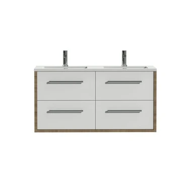 Tiger Badkamermeubel Boston 120cm Chalet Eik/wit Met Grepen RVS 3 Tiger Badkamermeubel Boston 120cm Chalet Eik/wit Met Grepen RVS