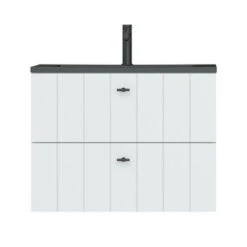 Tiger Maryport Badkamermeubelset 80 Cm Mat Wit Met Matzwarte Polybeton Wastafel En Matzwarte Grepen -Thuis Badkamer 123 1926