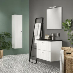 Tiger Maryport Badkamermeubelset 80 Cm Mat Wit Met Matzwarte Polybeton Wastafel En Matzwarte Grepen -Thuis Badkamer 123 1931