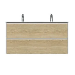 Tiger Reverse Meubelset 120 Cm Met 2 Lades Naturel Eik / Mat Wit Inclusief Oval Wastafel Dubbel Hoogglans Wit -Thuis Badkamer 123 1941