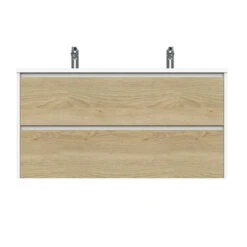 Tiger Reverse Meubelset 120 Cm Met 2 Lades Naturel Eik / Mat Wit Inclusief Quadro Wastafel Dubbel Hoogglans Wit -Thuis Badkamer 123 1957