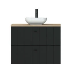 Tiger Maryport Badkamermeubelset 80 Cm Mat Zwart Met Licht Eiken Houten Wasblad, Keramische Opzetkom En Matzwarte Grepen -Thuis Badkamer 123 2013