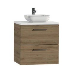 Tiger Badkamermeubel Studio 60 Cm Chalet Eik Met Keramische Waskom Hoogglans Wit En Ronde Grepen -Thuis Badkamer 123 2097