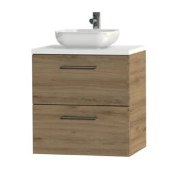 Tiger Badkamermeubel Studio 60 Cm Chalet Eik Met Keramische Waskom Hoogglans Wit En Ronde Grepen -Thuis Badkamer 123 2098