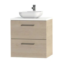 Tiger Badkamermeubel Studio 60 Cm Naturel Eik Met Keramische Waskom Hoogglans Wit En Ronde Grepen -Thuis Badkamer 123 2124