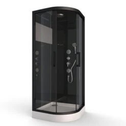 Aurlane Douchecabine Met Schuifdeur Black Mirror 2 Kwartrond Zwart 90x90 Cm