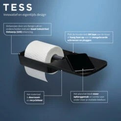 Tiger Toiletrolhouder TESS Met Planchet Zwart/antraciet -Thuis Badkamer 123 6070